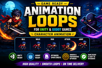 create game ready animation loops for unity and godot games, character animation