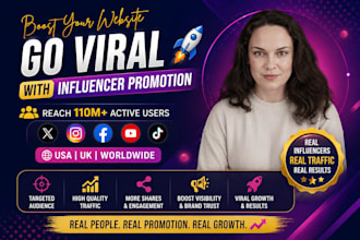 promote shoutout share website link to 110m USA UK de audience fb ig x pinterest