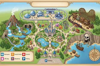 design custom theme park map amusement map attraction visitor guide illustration
