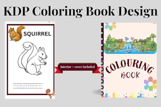 create a complete KDP coloring book, interior pages , cover design
