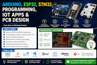 do arduino, esp32, stm32 programming, iot apps  and pcb design