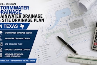 design stormwater drainage, rainwater drainage and  site drainage plan in texas