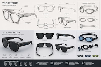 design smart 2d,3d eyewear, sunglass, swimming glass for manufacturing ready