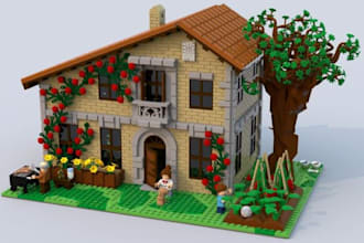 design custom 3d lego model moc, lego techic car bike, house with instructions