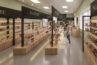 renovate modern cosmetic shop,commercial space interior,3d supermarket rendering