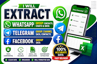 extract whatsapp group contacts, telegram group contact, facebook group data