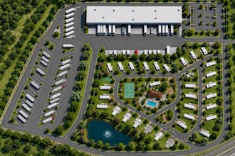 design site plan, truck parking, logistics yard, rv park layout, map park