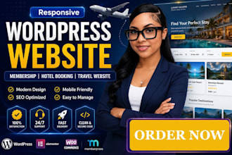 design wordpress membership or hotel booking with car rental or blog website