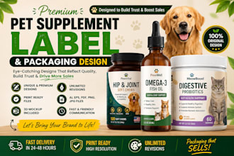 design premium pet supplement label and packaging design