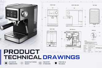 create professional product technical drawing for manufacturing