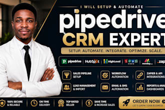 setup pipedrive CRM, hubspot, gohighlevel, zoho, monday, zapier automation