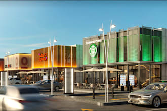remodel shopping complex, retail store rendering, commercial mall, plaza facade