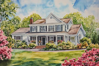 house in watercolor painting style