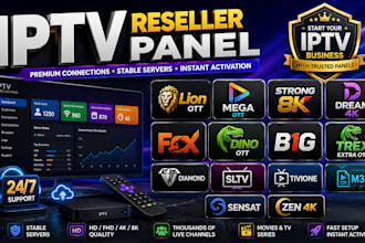 setup reseller panel with test and credits, strong8k, dream4k, lion ott, mega ot