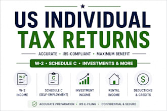 prepare and efile your US individual tax return form 1040, w2, 1099, schedule c