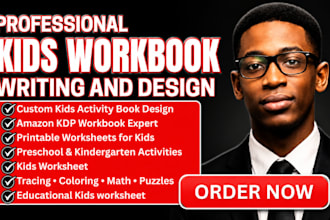 design custom kids activity book, worksheet, tracing workbook, and KDP interiors