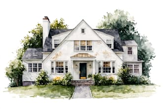 do handmade watercolor painting of house