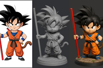 2d to 3d printable character model, 3d miniature toy 3d resin statue stl 3mf