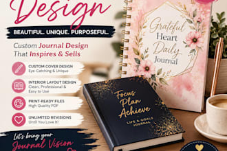 design custom journal diary layout, unique calendars, digital planner book cover
