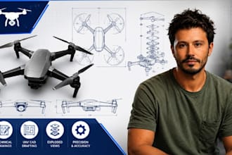 drone technical drawing, uav cad drafting, drone blueprint, exploded view 2d cad