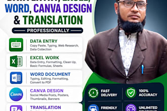 do data entry,excel,word, copy paste and traslation professionally