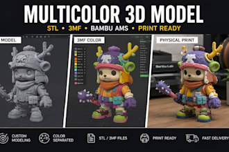 design multicolor 3d model 3mf split slice figurine bambu ams prusa mmu in 24h