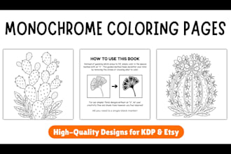 create detailed monochrome coloring pages for KDP and etsy