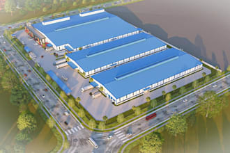 high tech 3d industrial factory,manufacturing plant,production facilities render