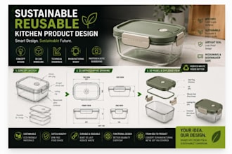 design a sustainable reusable kitchen product concept in 3d
