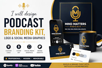 design podcast branding kit, logo and social media graphics