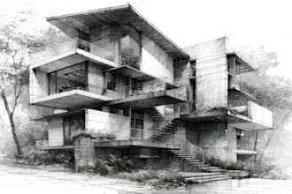 digitally sketch architecture and interior illustration