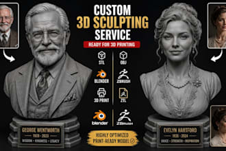 sculpt realistic 2d photo to 3d bust 3d head character model stl for 3d printing