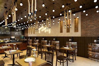 design restaurant, cafe, coffee shop interior and 3d rendering