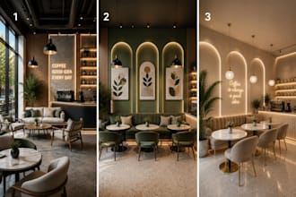 design restaurant, cafe, lounge interior and 3d rendering