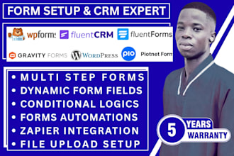 setup fluent forms, wpforms, fluentcrm, gravity forms and piotnet forms