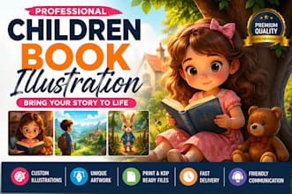 do children story book illustration, colourful artwork water mark digital art