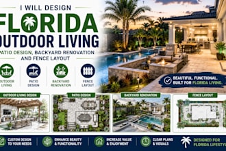 design florida outdoor living, patio design backyard renovation and fence layout
