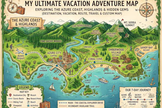 design destination map, vacation map, route map, travel map and custom map