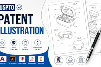 create patent illustration, patent line art, uspto patent figures
