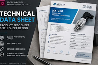 design product spec sheet, technical data sheet, sell sheet in indesign