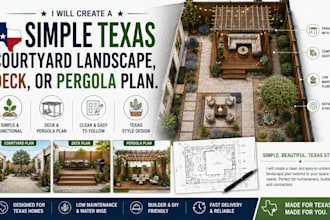 create texas courtyard landscape, outdoor kitchen, deck design and pergola plans