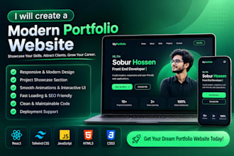 create a modern portfolio website in react and tailwind CSS