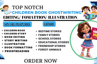 write children story book, do book editing, format children  book illustration