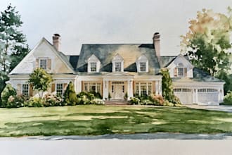 do a realistic watercolor house painting