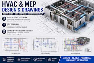 design hvac system, ductwork layouts , ventilation and mechanical hvac drawings