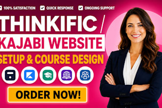 setup thinkific website kajabi teachable, learnworlds course and membership site