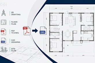 draw autocad 2d drafting floor plan, PDF to dwg cad site plan