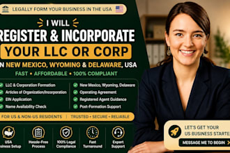 register, incorporate your llc corp business in new mexico wyoming delaware USA