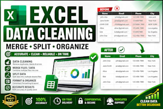 clean, format, merge, split excel data