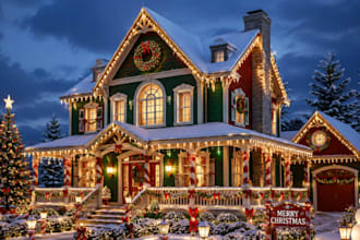 design a realistic 3d christmas house